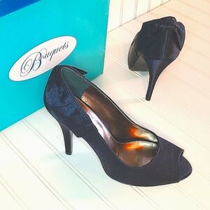 Bouquets Amy Midnight Royal Blue Open Toe Platform Stillettos with Bow size 10